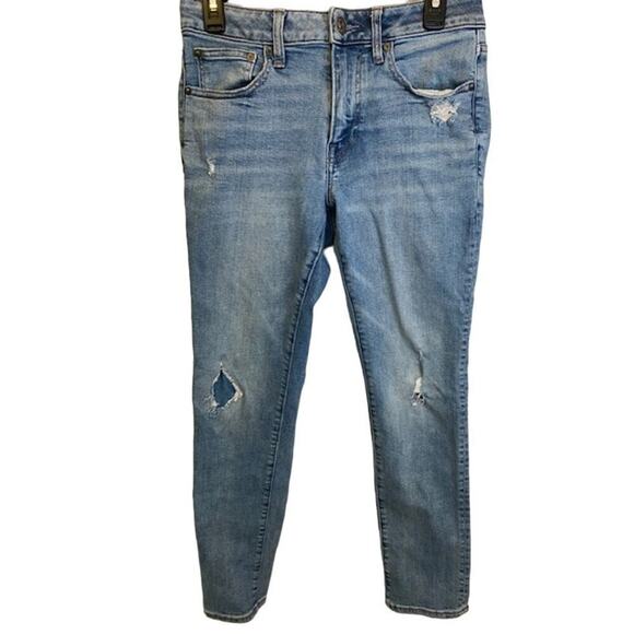 Express Jeans Womens 28x30 Straight Slim Distressed Medium Wash Stretch Denim - Picture 1 of 8